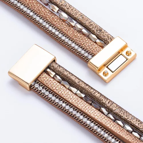 Miniatura 138 de FANCY SHINY - Pulsera de cuero estilo bohemio, pulsera de cuentas de cristal con cierre magnético, regalos de joyería para mujer