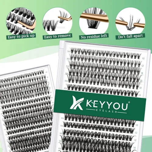 Miniatura 110 de Extensiones de racimos de pestañas 300 piezas, pestañas individuales 40D 0.07D rizado 11mm, para colocar en casa, bandeja grande de volumen