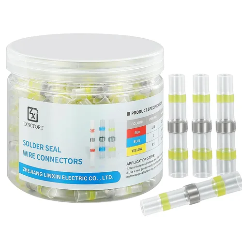 LXNCTORT - 150 conectores de alambre termorretráctiles para soldadura de estaño, terminales impermeables de alambre de empalme a tope A.W.G. 12-10
