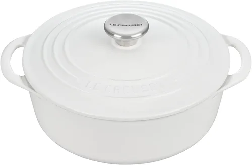 Le Creuset Horno holandés redondo poco profundo de hierro fundido, 2.75 cuartos de galón, Blanco