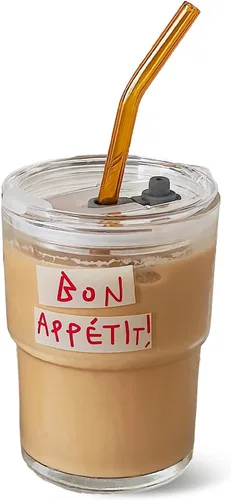 Miniatura 16 de Olvini Vaso de vidrio de 13 onzas con popote y tapa, vaso reutilizable para café helado, bonitas tazas de vidrio para agua, matcha, tazas de café
