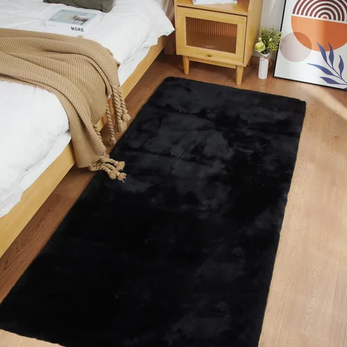 Miniatura 37 de Ghouse Alfombra ultrasuave de pelo sintético de conejo, alfombras lavables a máquina para dormitorio, alfombras esponjosas para sala de estar, Blanco