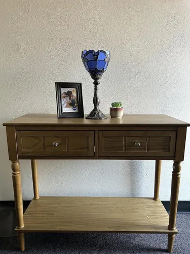 Miniatura 6 de Tiffany - Mini lámpara de mesa con antorcha azul, estilo barroco, lavanda, vitral, incluida, bombilla LED para sala de estar, comedor, dormitorio