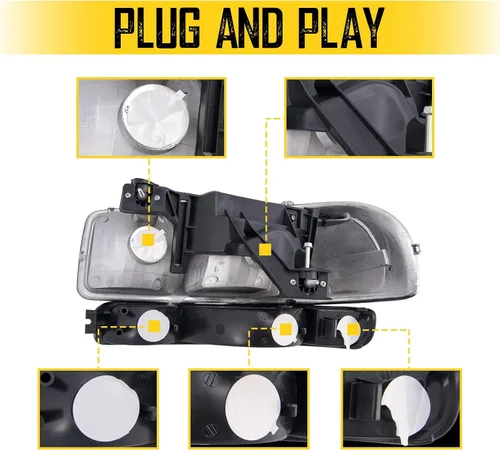 Miniatura 3 de KAX Conjunto de faros, repuesto negro para Sierra 1999-2006, Yukon 2000-2006, Sierra 1500 Classic Hybrid/SL/SLE/SLT/WT, GM2502188 GM2503188 GM2503188