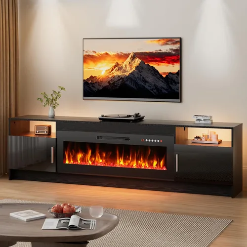 Miniatura 22 de EAG Soporte de TV con chimenea para TV de 65 pulgadas, soporte de TV con chimenea eléctrica de 18 pulgadas, centro de entretenimiento con estantes
