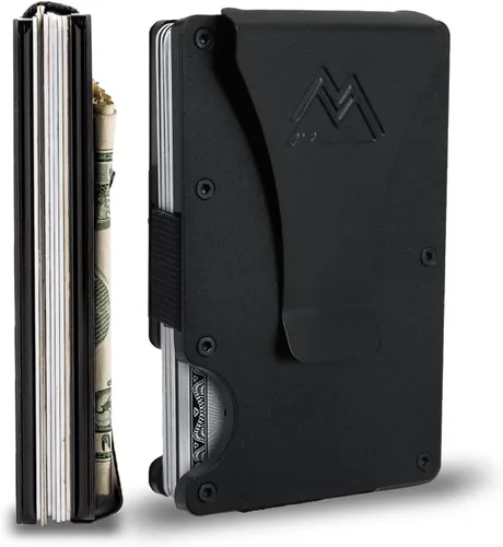 Mountain Voyage - Cartera minimalista para hombres y mujeres con clip para dinero o correa para efectivo, cartera de metal con bloqueo RFID para