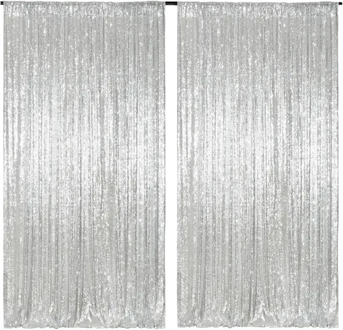 Miniatura 42 de Poise3EHome Cortinas de Fondo de Lentejuelas Verde Azulado, 4 PCS Paneles de Lentejuelas de 3FT x 8FT para Telón de Fondo, Cortinas de Fondo