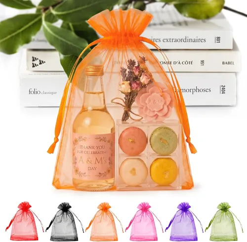 Miniatura 16 de ANZNKU Paquete de 50 bolsas de organza surtidas de 6 x 9 pulgadas, bolsas de malla con cordón, bolsa de malla para regalos, bolsa de organza grande