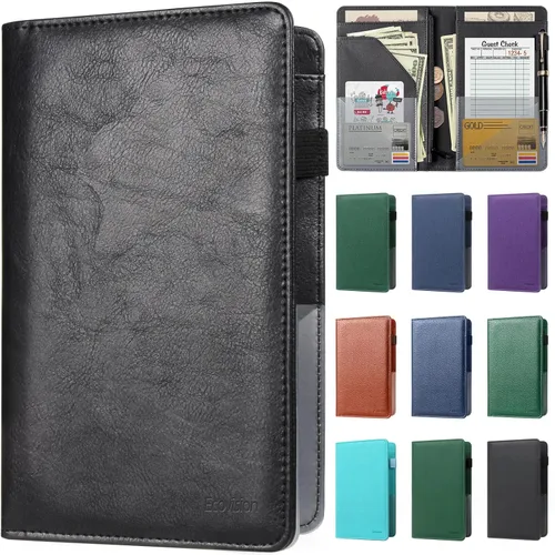 Miniatura 10 de Libreta de mesera para camarera, organizador de cuero con bolsillo con cremallera, folleto para personal de restaurante, soporte para cheques de Café