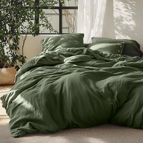 Miniatura 10 de Bedsure Funda de edredón de lino tamaño Queen – Juego de ropa de cama de mezcla de lino y algodón, suave y acogedor, 3 piezas, 1 funda de edredón