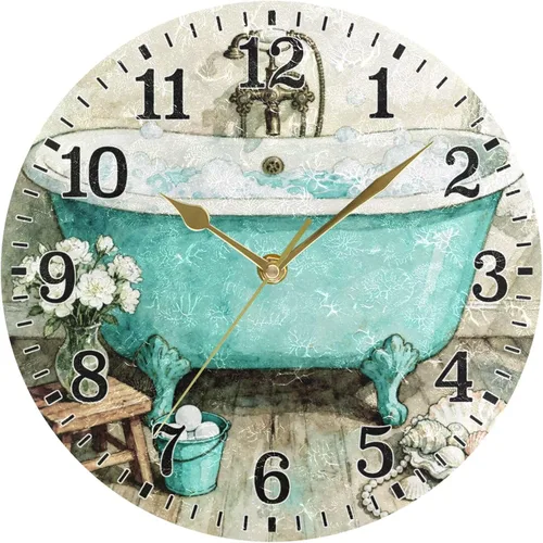 Miniatura 76 de JUNZAN Reloj de bañera con vino romántico espumoso y velas, reloj de pared silencioso de 10 pulgadas, pequeño reloj redondo, decoración de cocina