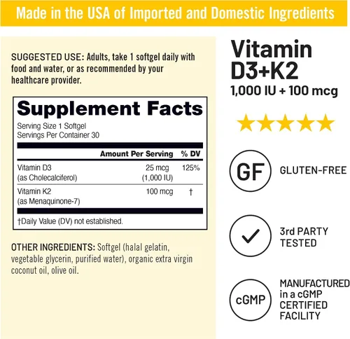 Miniatura 5 de NatureWise Vitamina D3 1000UI + K2 (MK7) 100mcg con aceite de coco orgánico extra virgen - Apoya la absorción de calcio, la salud ósea e inmune