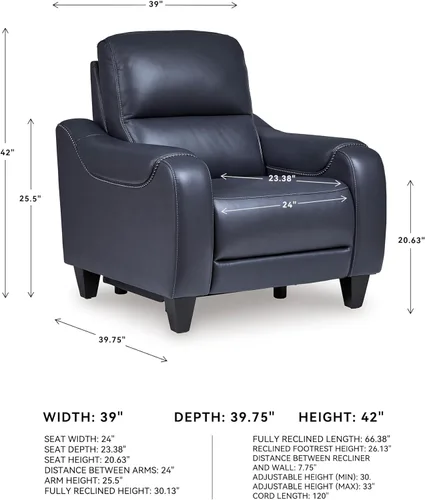 Miniatura 3 de Signature Design by Ashley Mercomatic - Sillón reclinable eléctrico contemporáneo con reposacabezas ajustable y carga rápida USB-C, cuero, altura