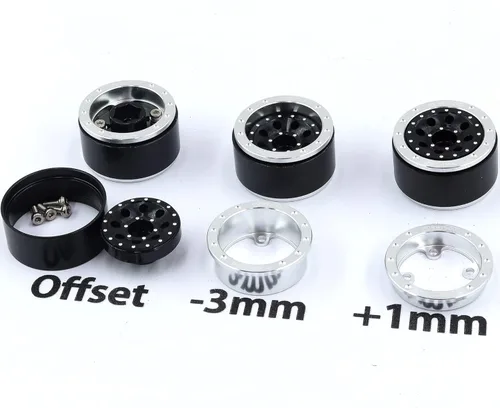 Miniatura 2 de HOBBYSOUL Ruedas ajustables Offset 1.0 Beadlock color negro plateado, ruedas pesadas 1.0 rc de 0.74 oz/llanta para 1/18 Traxxas TRX4M Axial SCX24