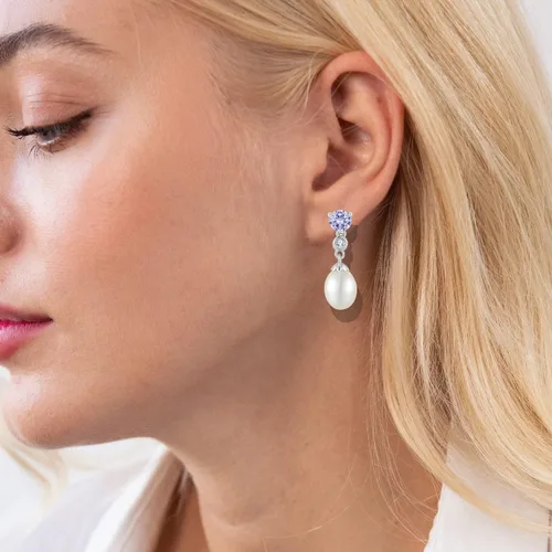 Miniatura 3 de BELRYO Aretes de perlas de plata de ley 925 con circonitas cúbicas con perlas cultivadas de agua dulce de 0.315 x 0.394 in para novia, madre, regalo