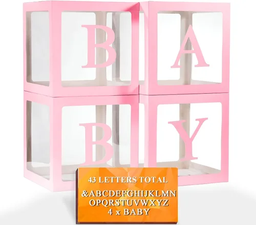 Miniatura 21 de Cajas de globos transparentes de color blanco, cajas de bebé transparentes con 78 letras para nombre personalizado, bloques de cajas de globos