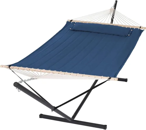 Miniatura 22 de SUNCREAT Hammocks Hamaca doble extragrande con soporte de 12 pies, capacidad de 475 libras, hamaca portátil al aire libre con barra separadora