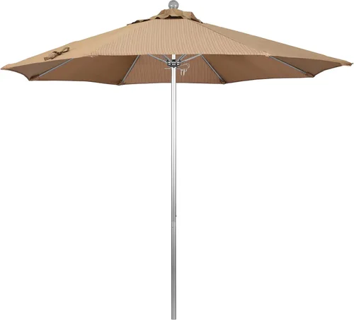 Miniatura 20 de California Umbrella Paraguas redondo de aluminio/fibra de vidrio de 9', empuje abierto, poste de plata, tela azul real de olefina