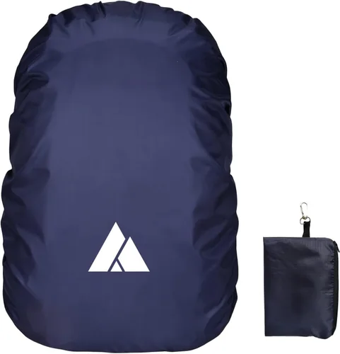 Cubierta impermeable para mochila de lluvia (15-90L), cubierta de nylon resistente con sistema de cierre doble ajustable actualizado y bolsa de Azul
