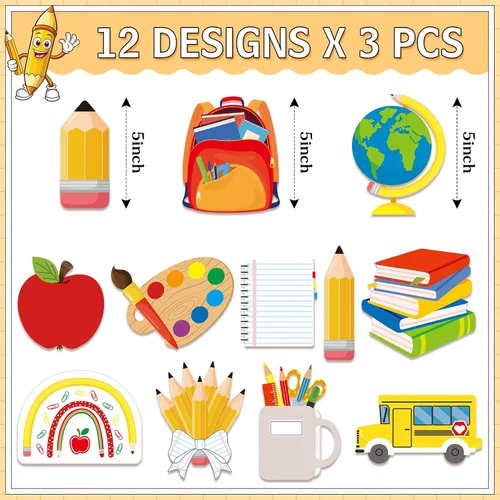 Miniatura 2 de Epakh 36 piezas de decoración de regreso a clases, recortes de autobús escolar para aula, juego de tablón de anuncios para niños y profesores