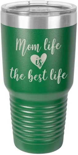 Miniatura 22 de Vaso grabado con texto en inglés "MOM LIFE IS THE BEST LIFE Engraved 30oz" grabado con láser en polvo de acero con revestimiento de polvo taza