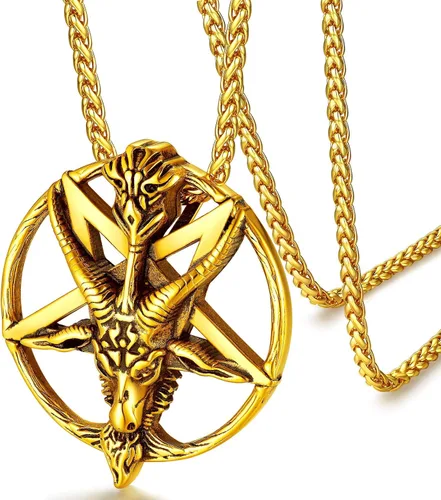 FaithHeart Leviathan Satanic Brimstone Cross Necklace, Gold Plated Stainless Steel Satan Church Jewelry, Alchemical Symbol for Brimstone Pendant