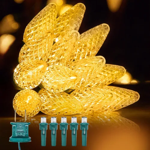 Miniatura 12 de Luces LED C9 de Navidad para exteriores, 97 pies, 150 LED, impermeables, decoraciones navideñas de fresas, luces de cadena, enchufables, luces