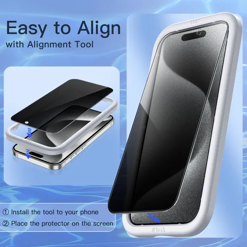 Miniatura 5 de JETech Protector de pantalla de privacidad para iPhone 15 Pro de 6,1 pulgadas, película de vidrio templado antiespía con herramienta de fácil