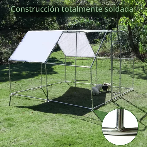 Miniatura 3 de Gallinero grande de metal con estructura para trepar, jaula de aves de corral para exteriores con parte superior plana y cubierta impermeable