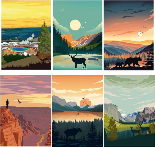 6 paquetes de pintura por números para adultos principiantes, kits de pintura por números de parques nacionales sobre lienzo sin marco, Yellowstone