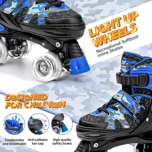 Miniatura 2 de Kuxuan Skates Patines ajustables de camuflaje para niños y niñas con ruedas iluminadas, divertidos patines iluminadores para niños, niñas y jóvenes