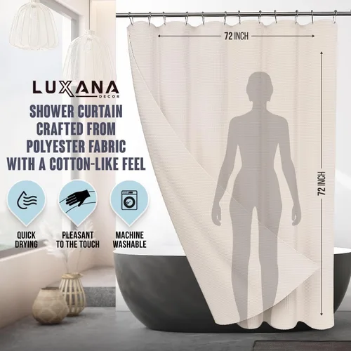 Miniatura 6 de LUXANA Cortina blanca crema de 72 x 72 pulgadas, juego de cortinas de ducha con 12 ganchos, juego de cortinas de baño neutras con cortina de ducha