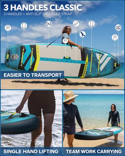 Miniatura 6 de Flypark Tabla de remo inflable de 10'8/11'x35'' para pesca y familia, tabla de remo inflable extra ancha, 430 libras, 3 personas, tabla de remo