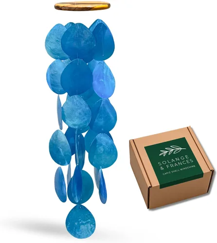 Solange & Frances Campanillas de viento azules para exteriores, elegantes campanillas de viento de cristal marino para decoración de casa y