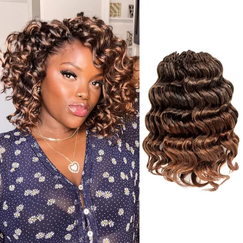 Miniatura 25 de Cabello de ganchillo con ondas oceánicas, 12 pulgadas, 8 paquetes de 3 tonos, cabello rizado de longitud media, rizado y ondulado profundo