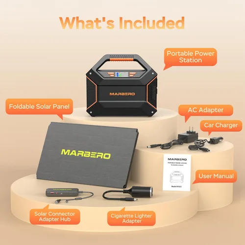 Miniatura 9 de MARBERO Generador solar de 155 Wh con panel solar incluido Estación de energía portátil de 30 W, 100 W, 150 W, sobretensión, multisalida, generador
