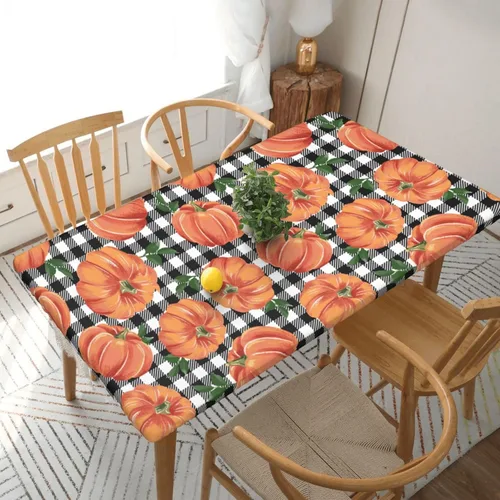 Miniatura 25 de Fiokroo Mantel de hojas de arce otoñales con borde elástico, mantel redondo de Acción de Gracias hoja de otoño lavable reutilizable cubierta de mesa