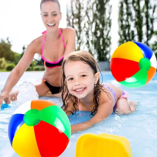 Miniatura 6 de Coopay Pelotas de playa inflables grandes de 16 pulgadas con diseño de arco iris clásico, bola de piscina, decoración de fiesta de playa
