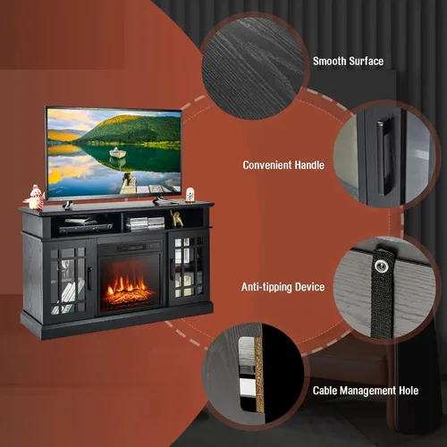 Miniatura 6 de GOFLAME Soporte de TV con chimenea para TV de hasta 55 pulgadas, centro de entretenimiento de madera independiente con chimenea eléctrica de 18