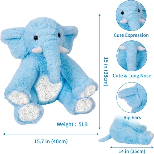 Miniatura 3 de OurHonor Animales de peluche con peso de elefante, 5 libras y 16 pulgadas, peluche de elefante de peluche con peso, regalos para niños y adultos Azul