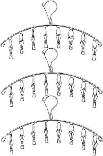 Percha de secado de ropa de acero inoxidable con gancho resistente al viento, colgador de ropa interior, perchas con 8 clips para secar calcetines,