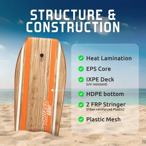 Miniatura 2 de THURSO SURF Quill 42'' Tabla de bodyboard ligera y duradera con núcleo EPS, cubierta IXPE, base pulida de HDPE, puntal FRP, cola crescent, doble