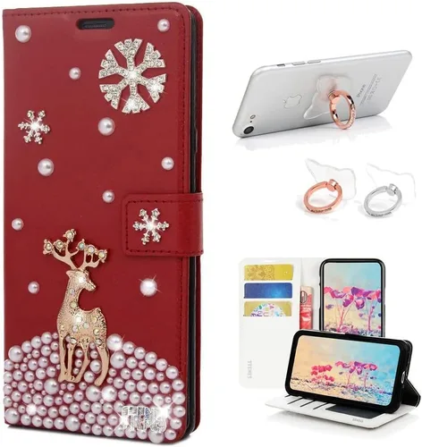 Miniatura 10 de Bling - Funda tipo cartera compatible con iPod Touch 5 y iPod Touch 6, elegante funda de piel con diseño de estrella y mariposa 3D hecha a mano