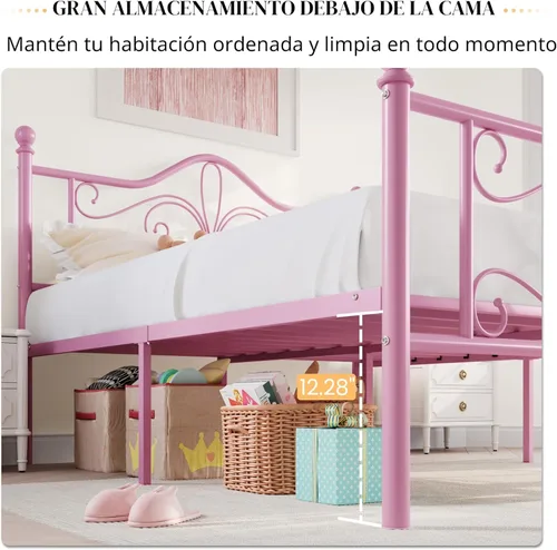 Miniatura 5 de SHA CERLIN Marco de Cama Tamaño Twin para Niños, Marco de Cama de Metal con Cabecero y Pie de Cama de Diseño de Patrón de Mariposa, No Necesita Rosa