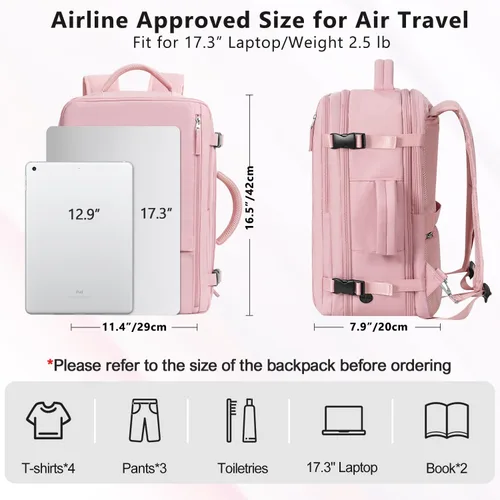 Miniatura 43 de Mochila de Viaje Snoffic para Mujer, Negro, 17 pulg.
