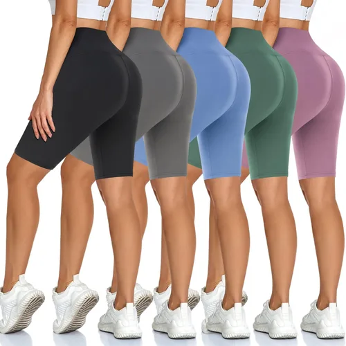 Diu Life Paquete de 5 pantalones cortos de ciclista de cintura alta para mujer, suaves como la mantequilla, 8 pulgadas, para entrenamiento, yoga,