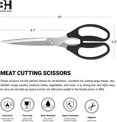 Miniatura 3 de BOWERY HOME Tijeras de carne – Tijeras de cocina resistentes – Tijeras de cocina resistentes – No fabricadas en China – Para cortar alimentos