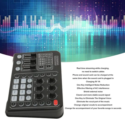 Miniatura 2 de Diydeg Tarjeta de sonido externa en vivo, mezclador de audio profesional, cambiador de voz con afinación electrónica de 12 pasos, reducción