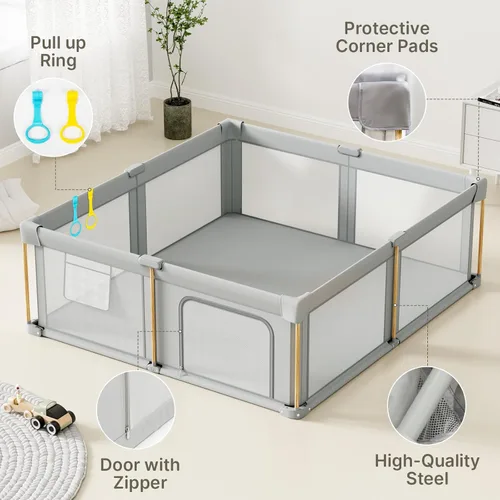 Miniatura 2 de Corralito plegable para bebés con alfombra, corralito plegable de 50 x 50 pulgadas para bebés y niños pequeños, corralito para bebés con diseño