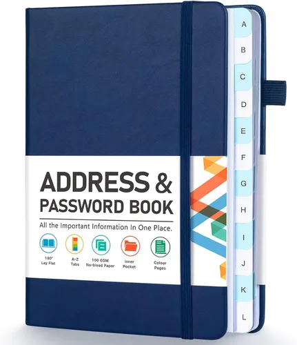 Miniatura 8 de Libreta de direcciones, libreta de direcciones y contraseñas con pestañas alfabéticas, organizador de direcciones de tapa dura con bolsillo, páginas
